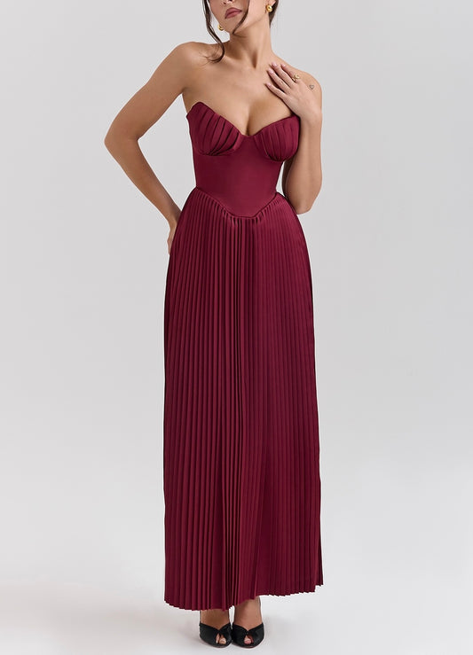 Zienna Berry Pleated Maxi Dress