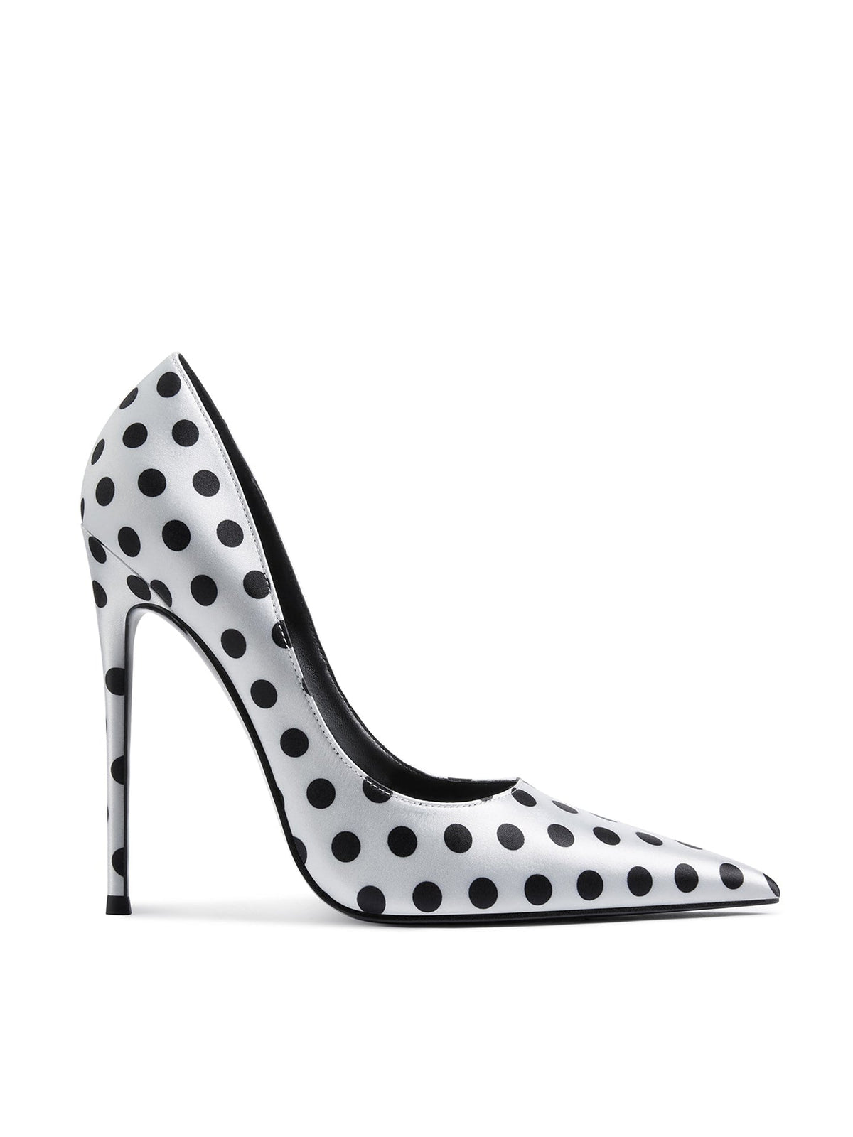 Marcella Satin White & Black Polka-Dot Pointed Toe Heels