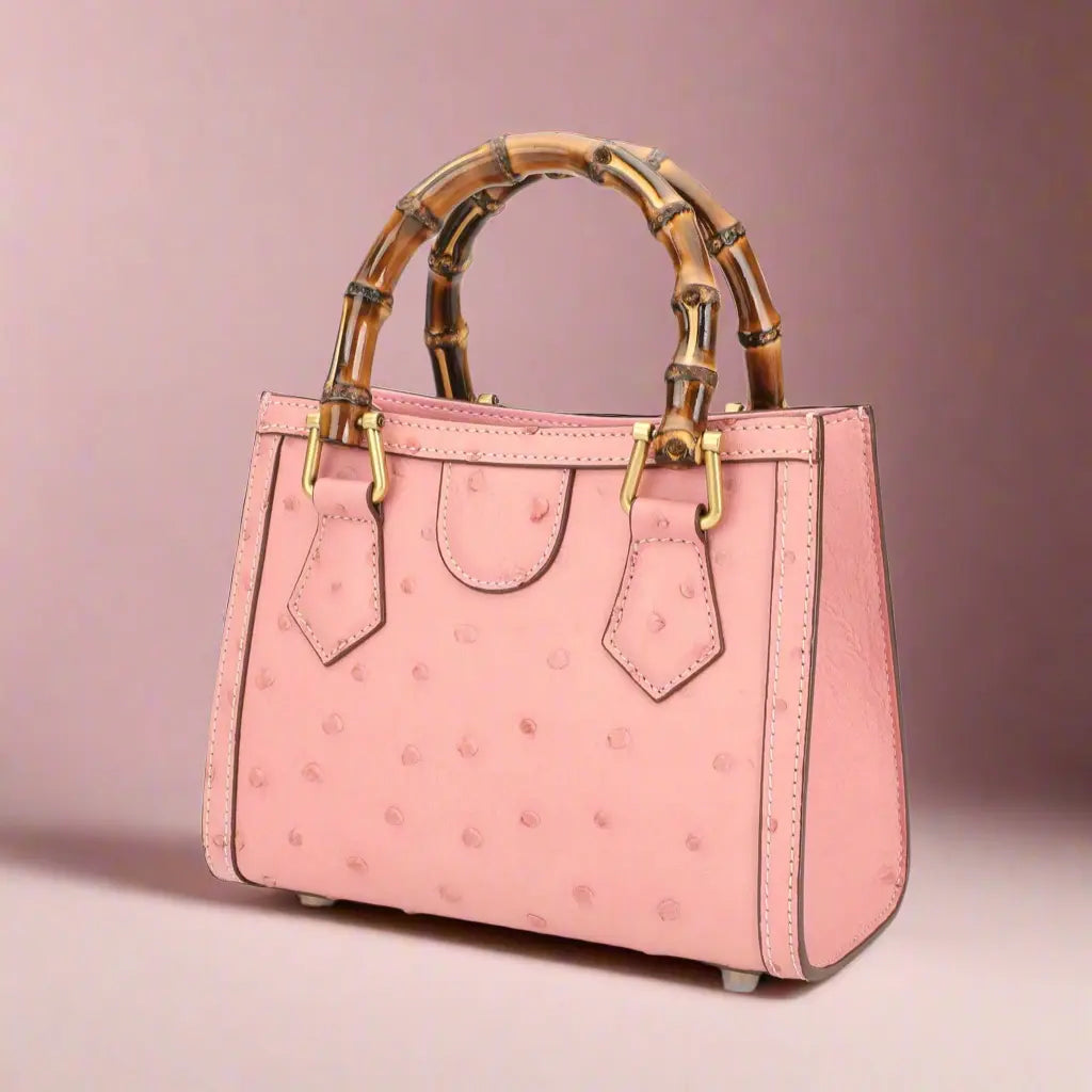 Mercy Pink Ostrich Leather Handbag   Queen Sheila Brand