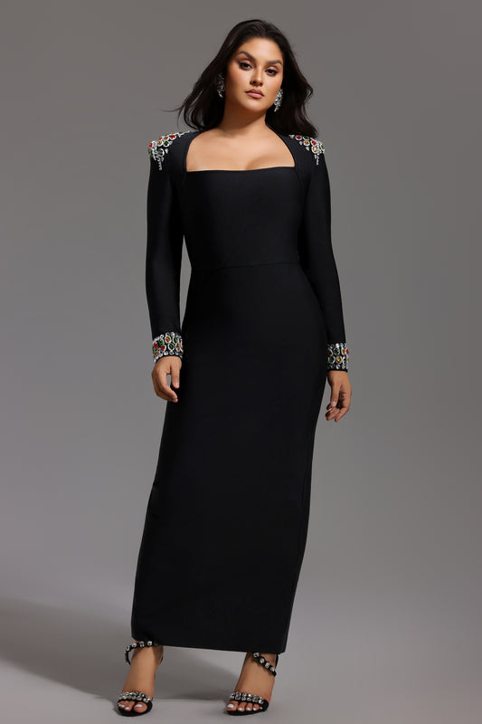 Melinda Black Multi-Color Diamond Bandage Maxi Dress