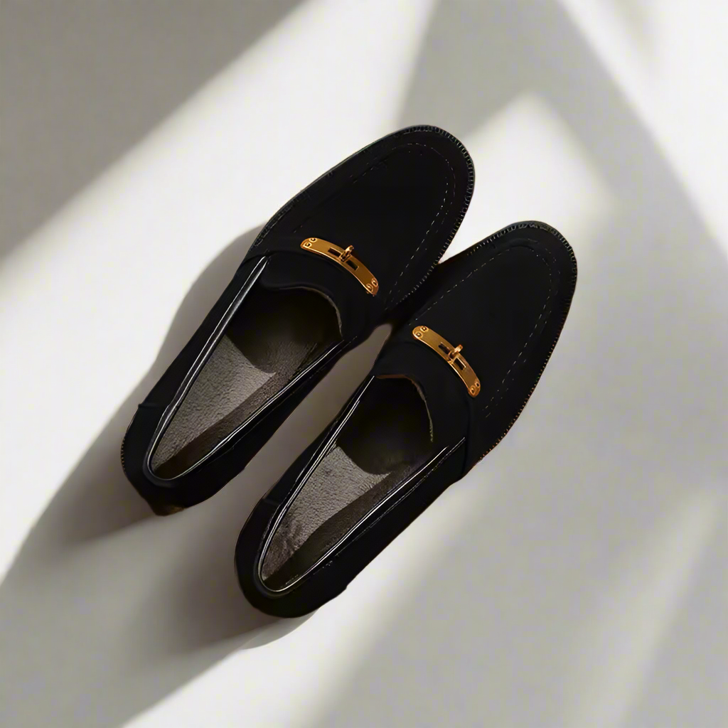 Kara Black Leather Kid Suede Loafers