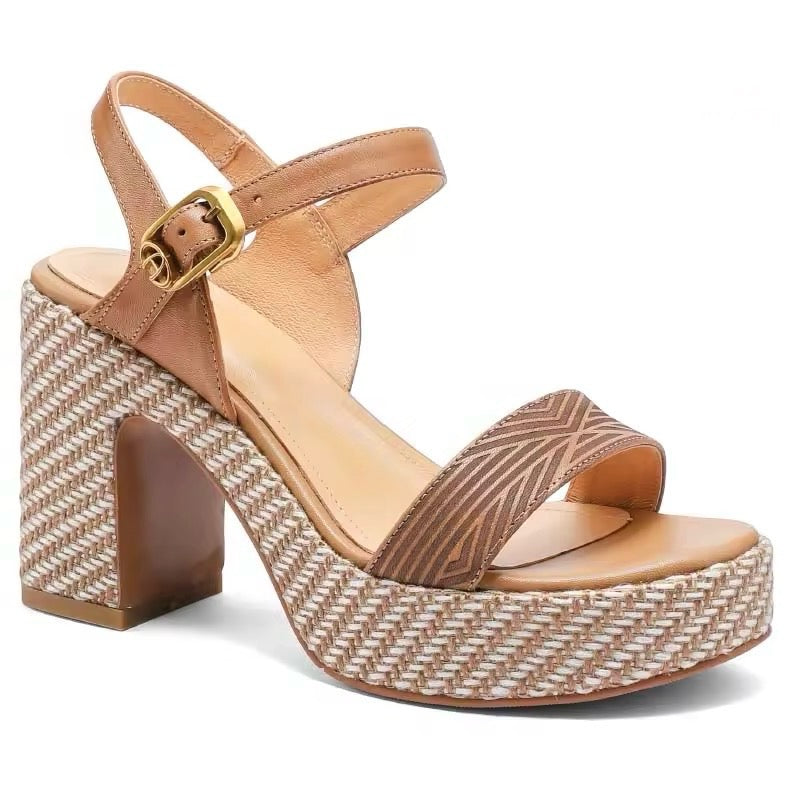 Queen Sheila Brown Raffia Platform Sandals