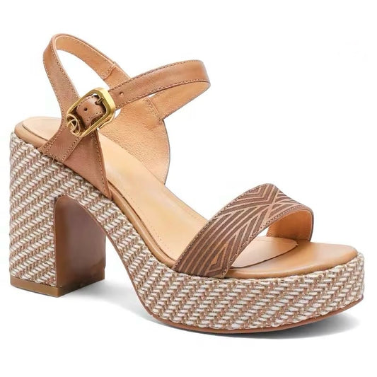 Queen Sheila Brown Raffia Platform Sandals