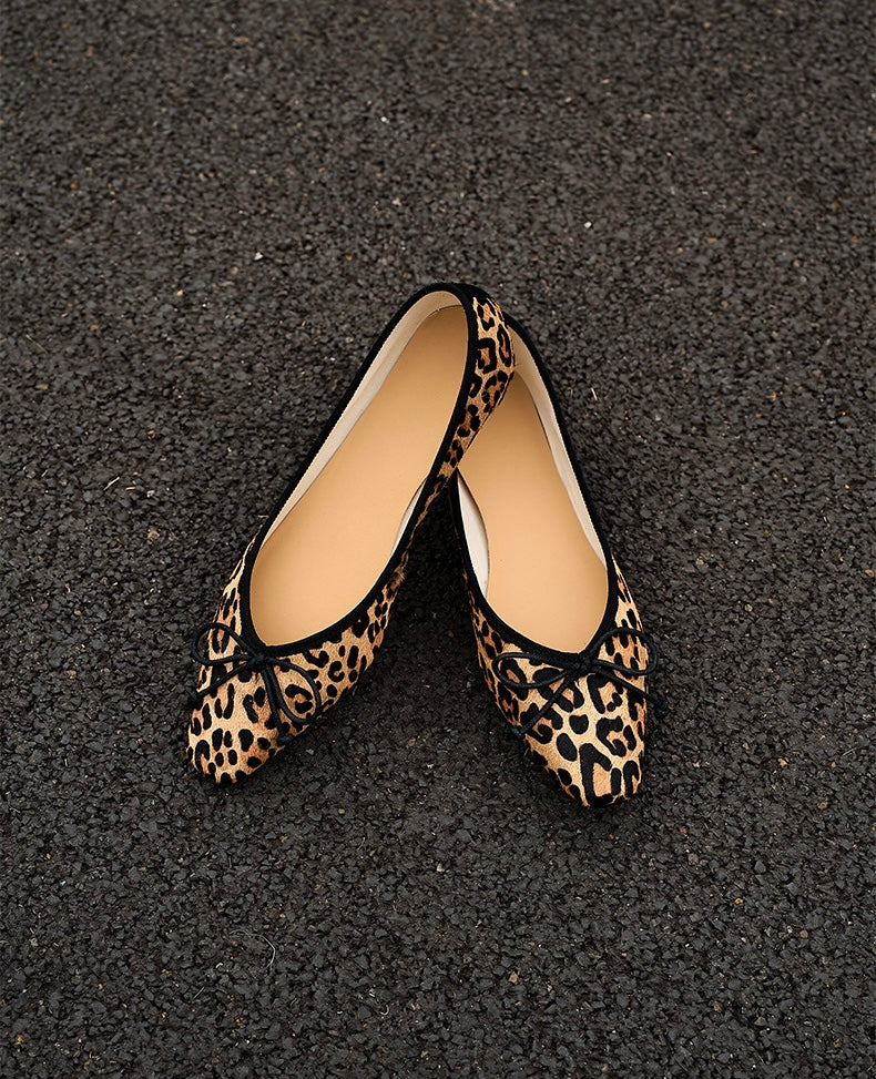 Clara Round Toe Leopard Print Ballerina Pumps