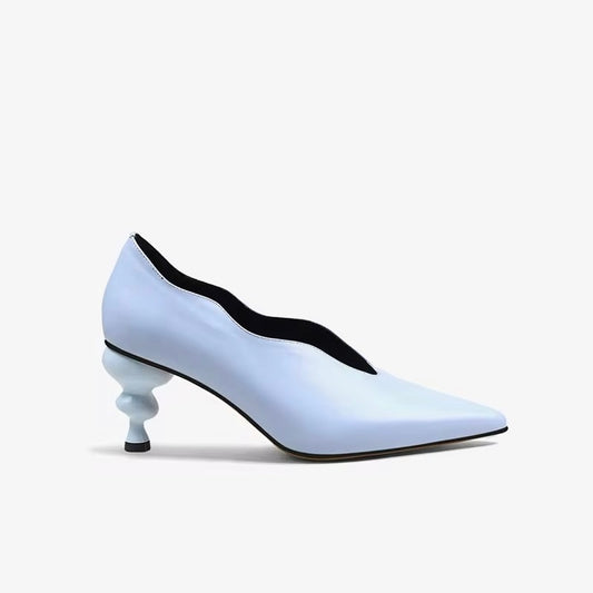 Milla Blue Scalloped Egde Kettle Heel Pumps