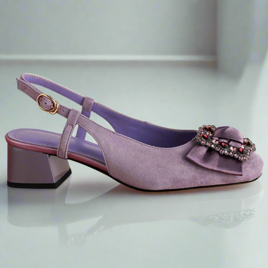 Erica Purple Bow Natural Flock Slingback Sandals