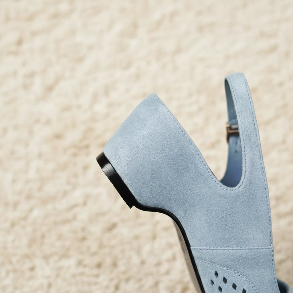 Blue Suede Leather Slingback Pumps