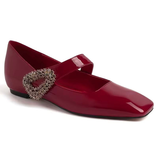Esme Red Side Embellished Leather Ballet Flats