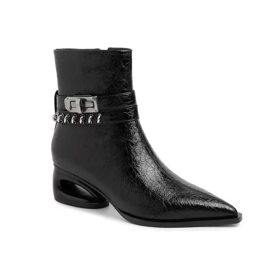 Tiffany Black Crinkly Ankle Boots