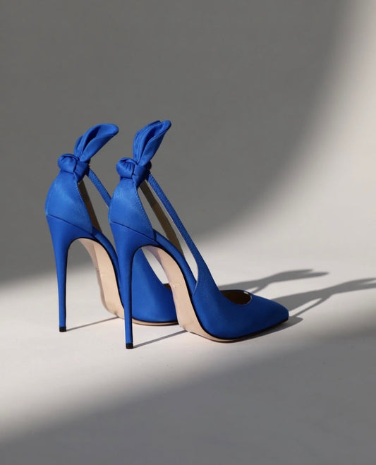 Seraphina Blue Satin Bow tie Heals