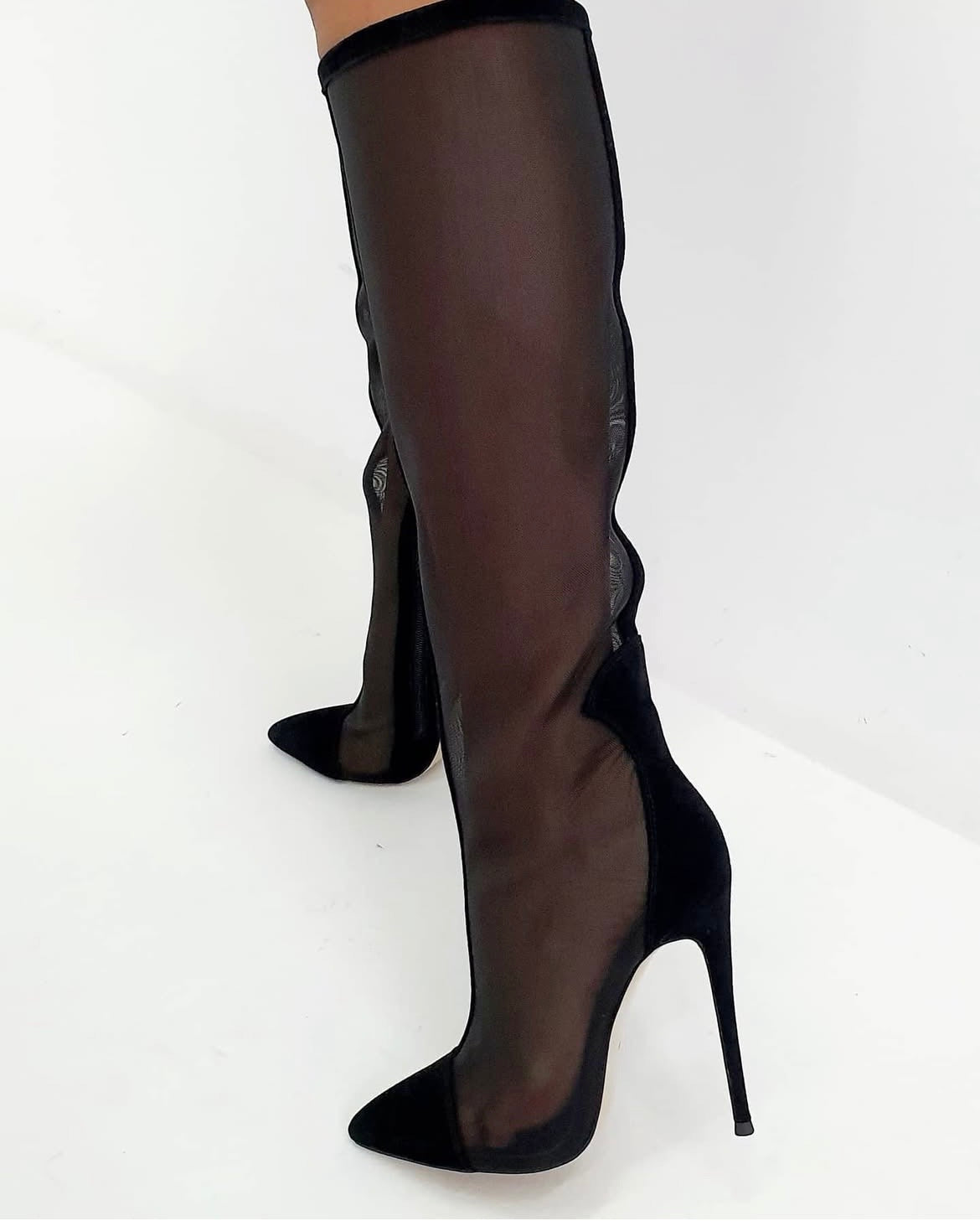 Kiara Black Mesh Knee High Boots