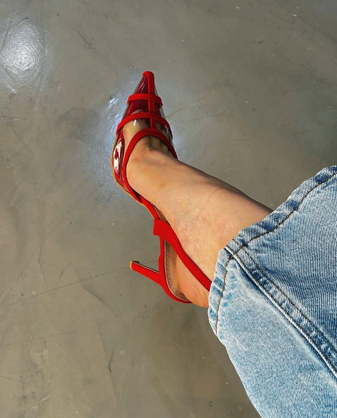 Khalidah Red Slingback PVC Flock Leather Sandals