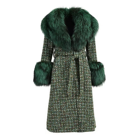 Joanna Green Multi-color Plaid Wool & Fur Coat