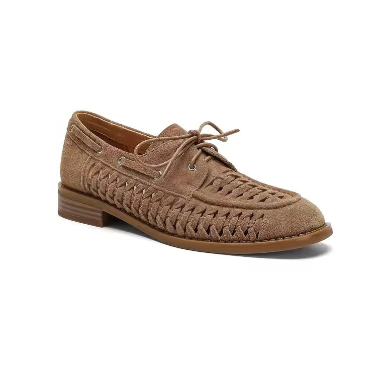 Ruth Tan Woven Suede Lace-up Loafers