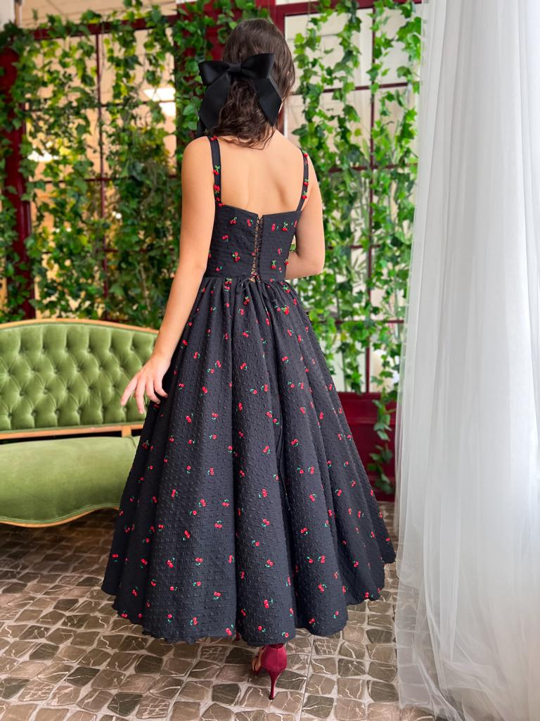 Maeve Cherry Brocade Midi Dress