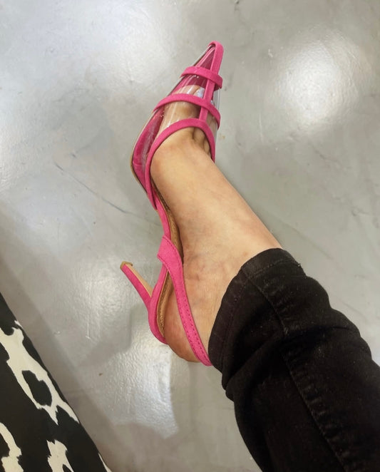 Khalidah Pink Slingback PVC Flock Leather Sandals
