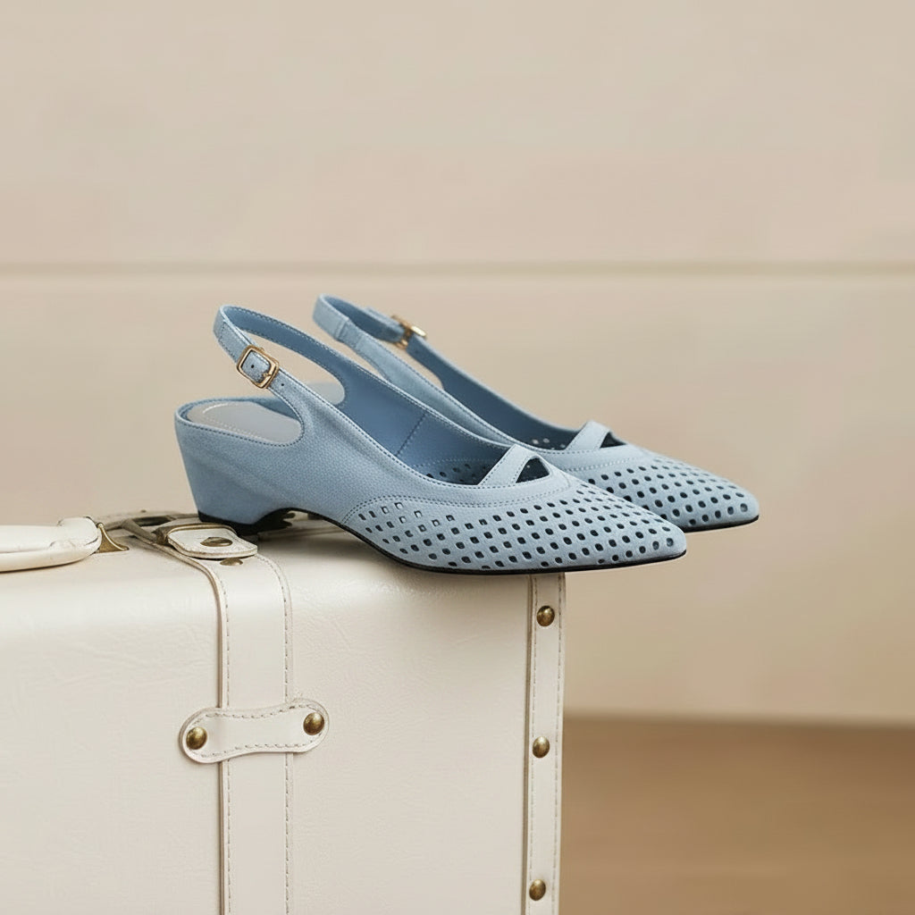 Blue Suede Leather Slingback Pumps