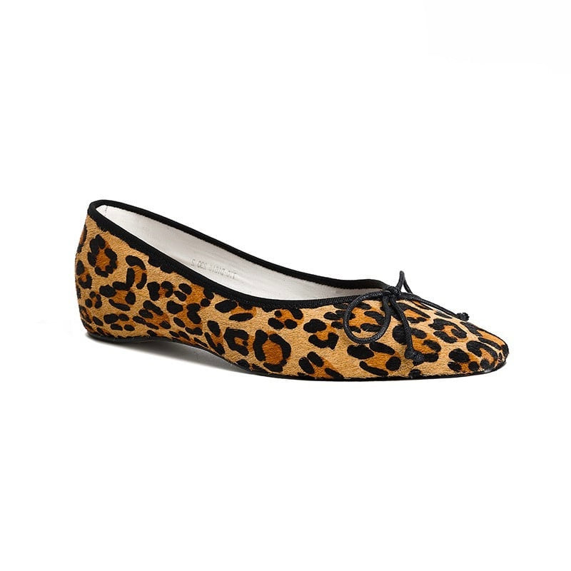 Clara Round Toe Leopard Print Ballerina Pumps