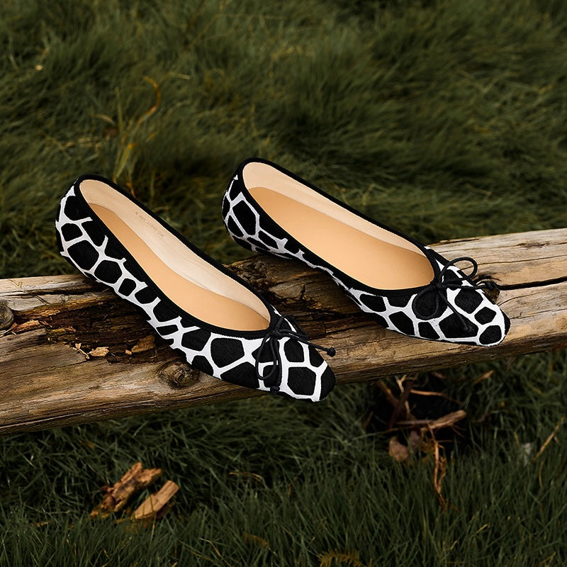 Clara Round Toe Cow Print Ballerina Pumps
