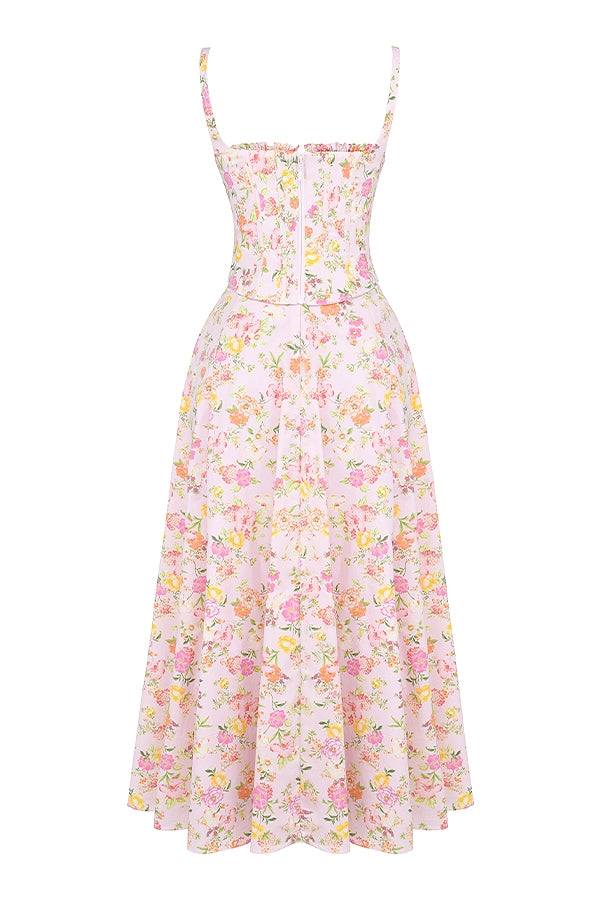 Zaya Pink Floral Print Cotton Midi Dress