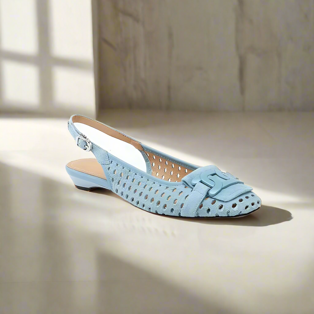 Crochet Blue Leather Buckle Slingback Pump