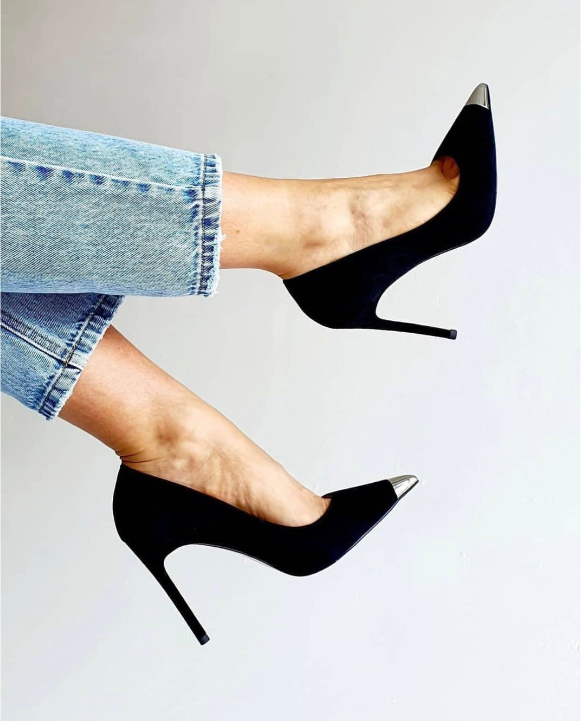 Sinach Black Flock Metal Cap Heels