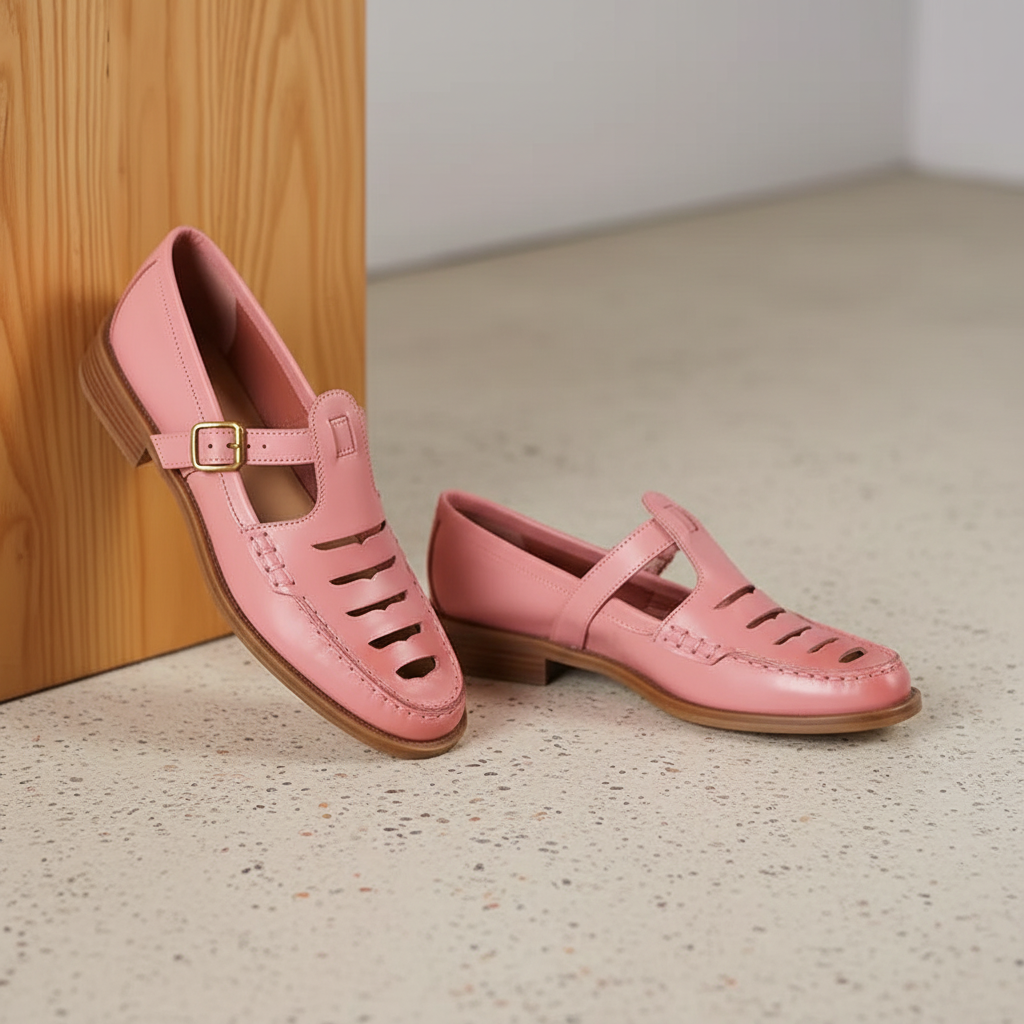 Willow Pink Retro T-Bar Cutout Loafers