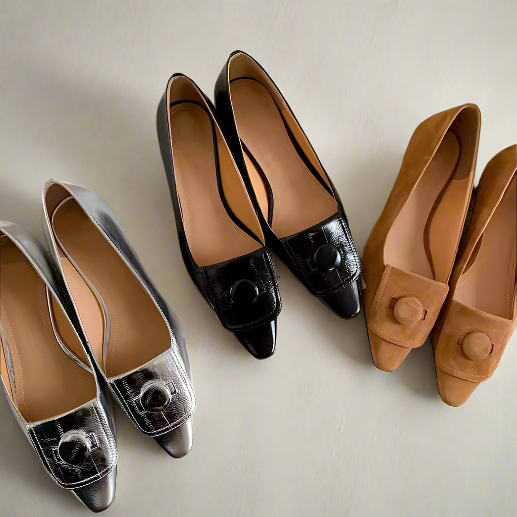 Ariella Black Metal Buckle Slip-on Flats