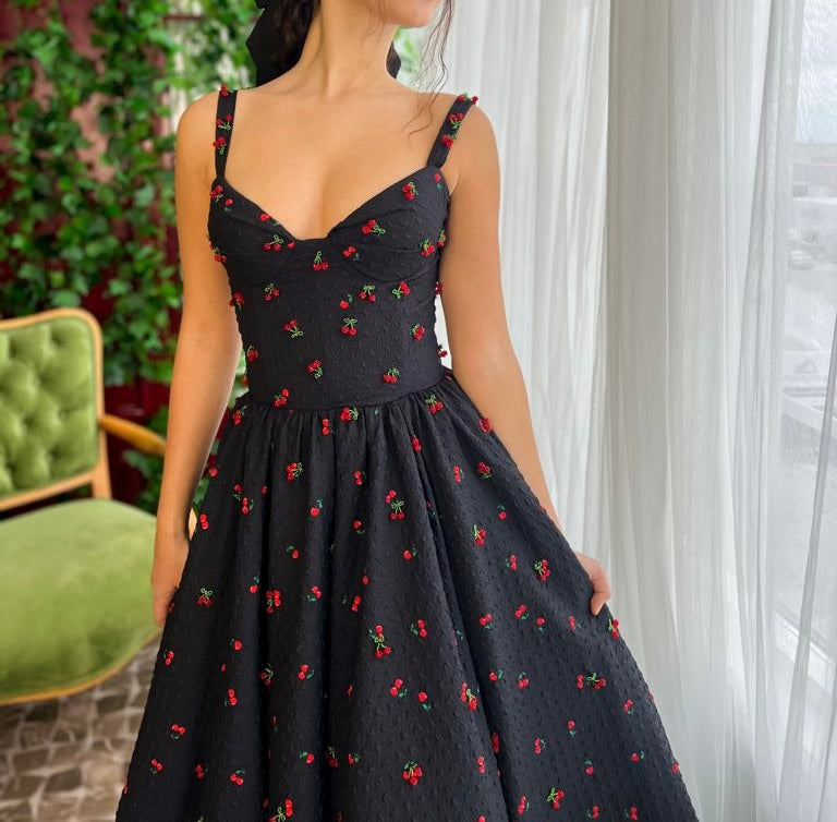 Maeve Cherry Brocade Midi Dress