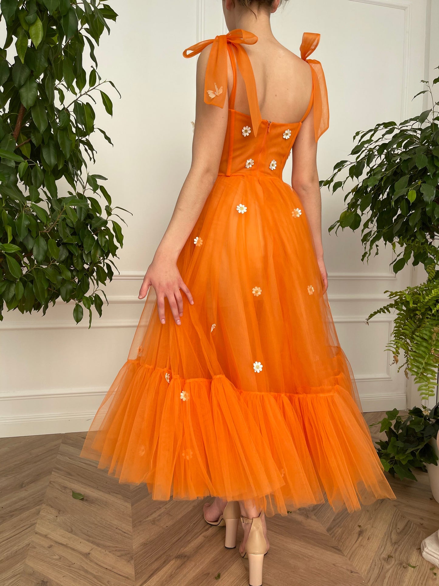 Emma Orange Ruffle Dress