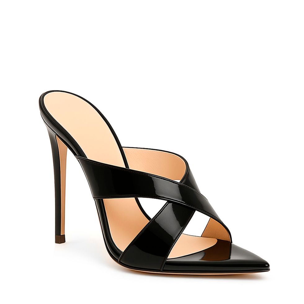 Adonis Black Patent Pointed Cross Mules