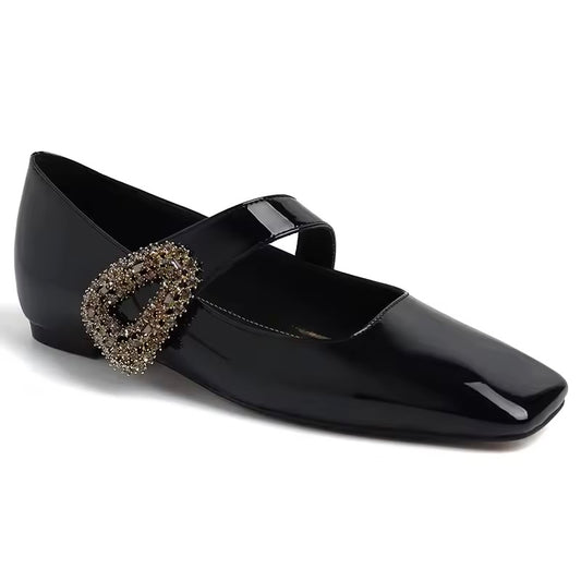 Esme Black Side Embellished Leather Ballet Flats