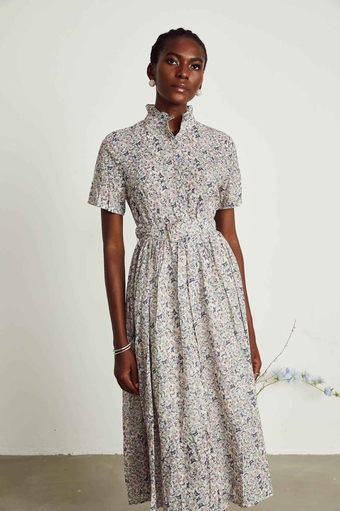 Emily ButterFly-Print Belted Midi Dress