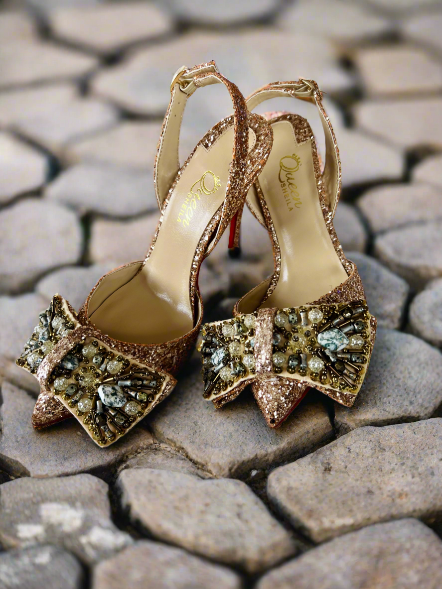 Eden Champagne Glitter Bow-Tie Sandals