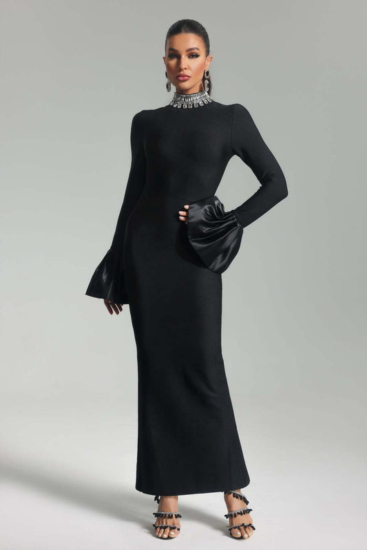 Adaliya Black Rhinestone Bandage Dress