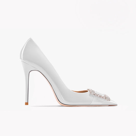 Micaela White Crystal Pump Heels