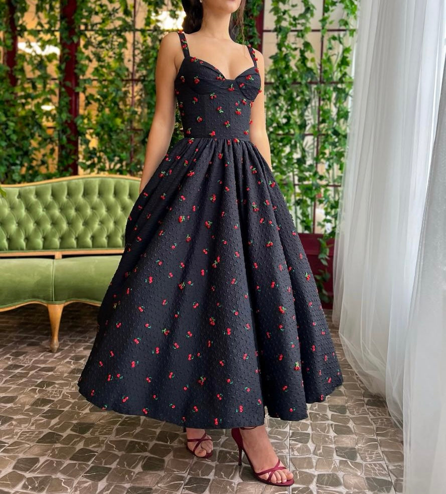 Maeve Cherry Brocade Midi Dress