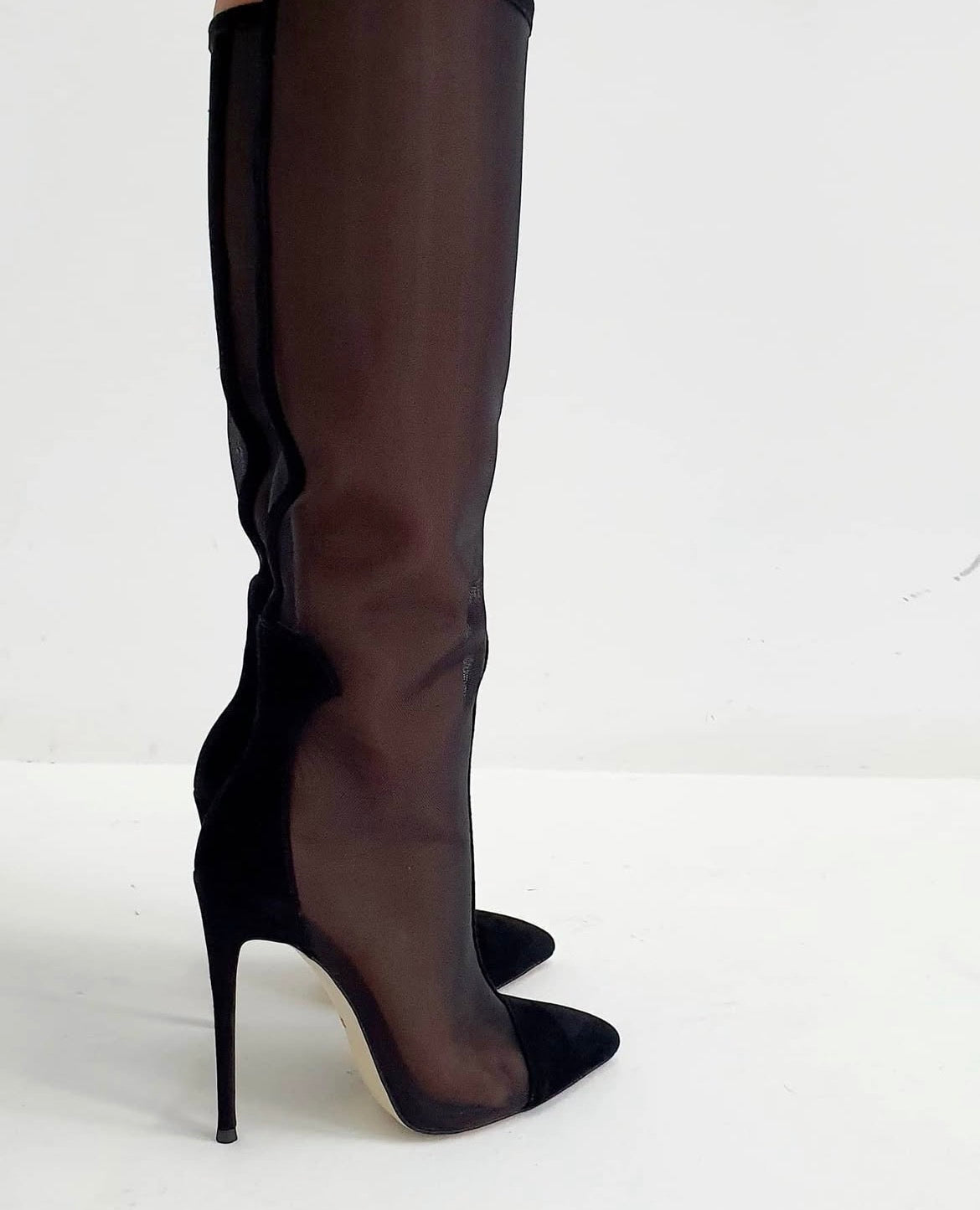 Kiara Black Mesh Knee High Boots