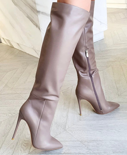 Millicent Dark Nude Matt Knee High Boots