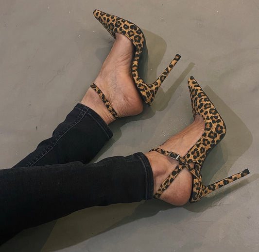 Asala Leopard Side Open Slingback Sandals