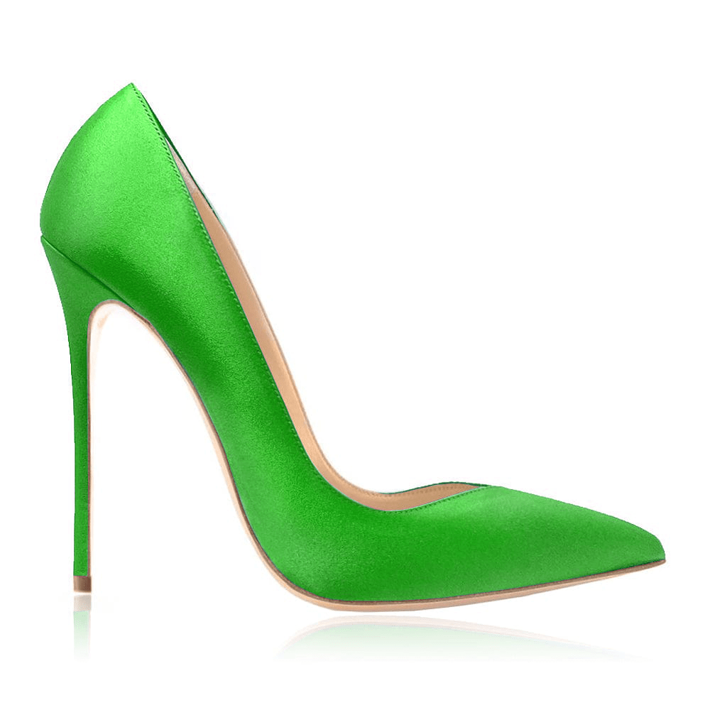 Alima Green Satin Leather Heels