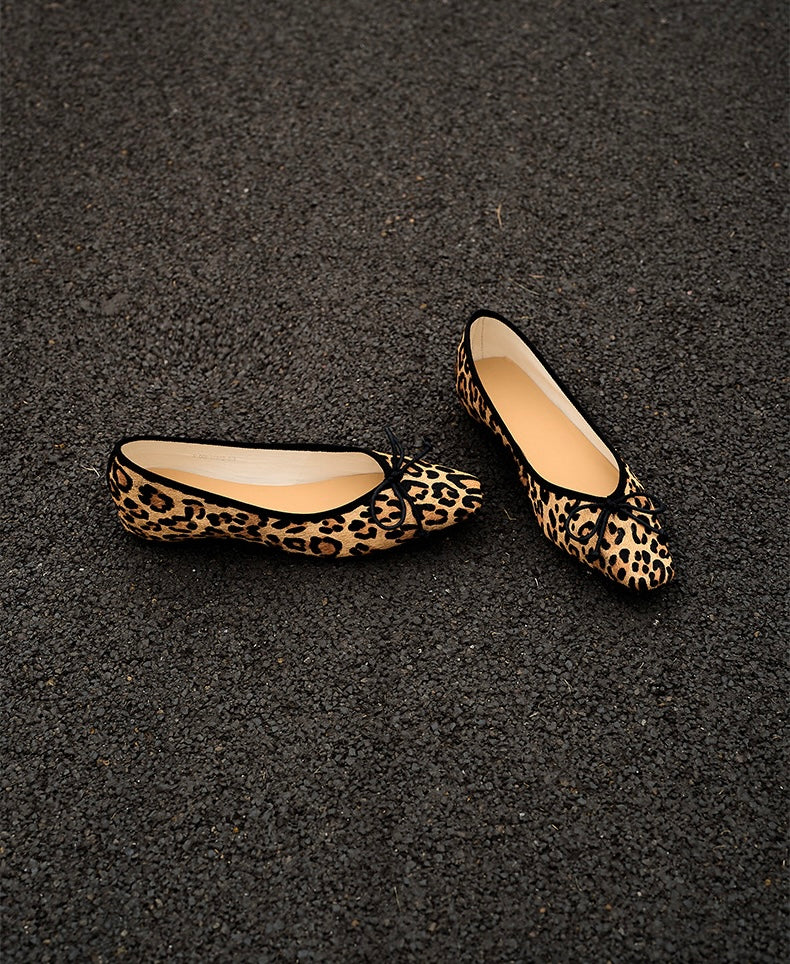 Clara Round Toe Leopard Print Ballerina Pumps