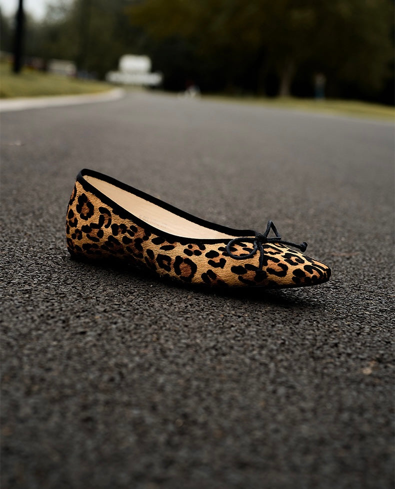 Clara Round Toe Leopard Print Ballerina Pumps