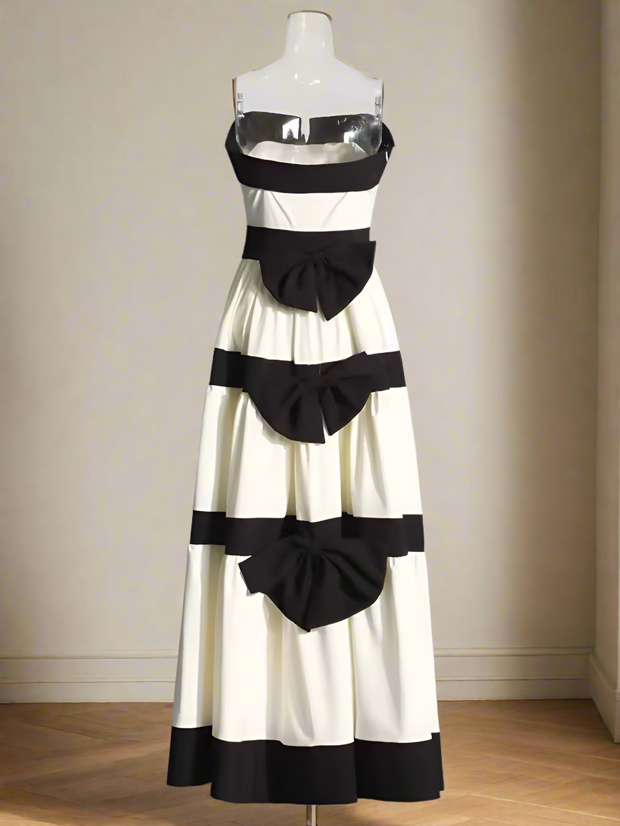 Claire Strapless Striped Bow-tie Maxi Dress