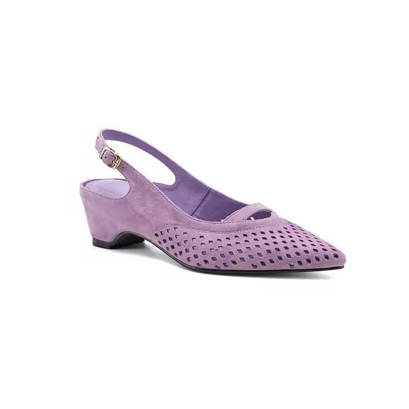 Queen Sheila Purple Suede Leather Slingback Pumps