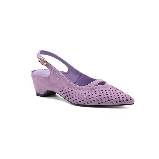 Queen Sheila Purple Suede Leather Slingback Pumps