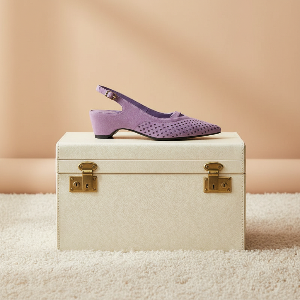 Queen Sheila Purple Suede Leather Slingback Pumps