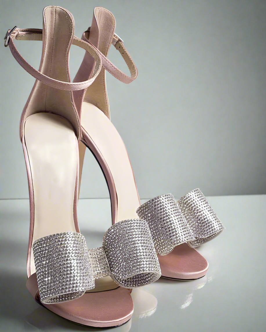 Tullie Champagne Crystal Bow-Tie Sandals