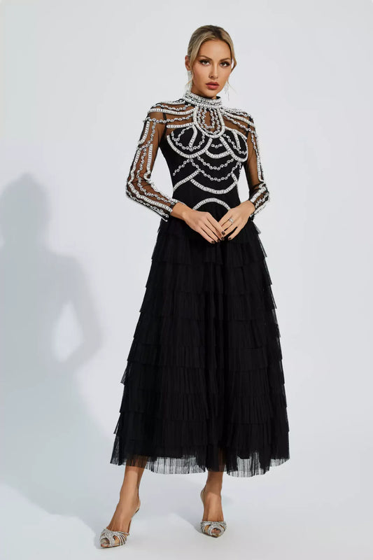 Samantha Black Beading Maxi Dress