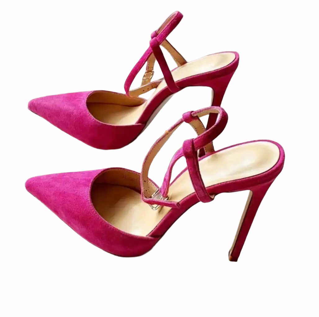 Nicika Pink Flock Slingback Sandals   Queen Sheila Brand